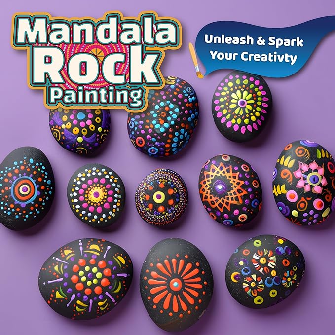 Piano Potato Mandala Rock Painting Kit, Rock Painting Kit for Kids Ages 6-12, Arts & Crafts Christmas Gifts with All Supplies for Creative Art Toys & Craft Activities
