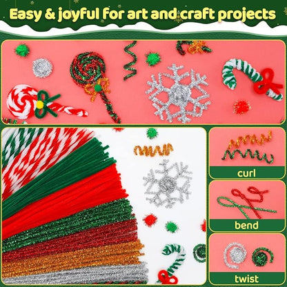180 pcs Christmas Pipe Cleaners, Pipe Cleaners Craft, Arts and Crafts, Crafts, Craft Supplies, Art Supplies (Christmas Mixed)…