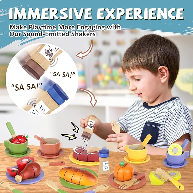 Wooden Play Dishes and Plates for Kids Kitchen Set Accessories for Toddlers 1-3 Cooking Toys Tea Cups for Kids Kitchen Birthday Gift for 3 4 5 Year Old Boys Girls