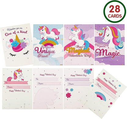 JOYIN 28 Packs Valentine‘s Day Unicorn Bracelets with Cards for Kids, Gift Cards Bracelets Party Favors for Kids Girls Valentine Classroom Exchange Day Gifts