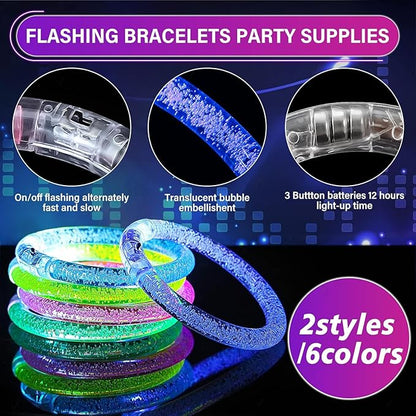 60pcs LED Light Up Toys Party Favours Glow in the Dark Party Supplies for Kid/Adults Halloween with 40 Finger Lights, 6 Jelly Rings,4 Flashing Glasses, 4 Glow
