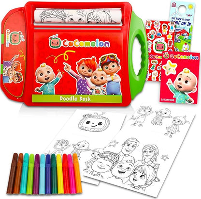 Cocomelon Coloring Activity Doodle Desk Set - 17 Pc Arts and Crafts Bundle with Coloring Pages, Stickers, Tattoos, and More | Drawing Pack for Kids