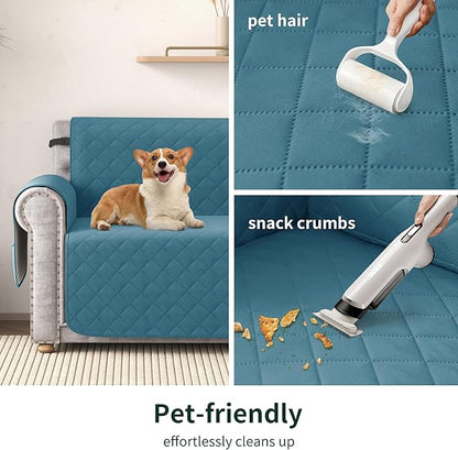CHUN YI Couch Cover, Water Resistant Slipcover for 3 Cushion Sofa, Washable Sofa Cover with Adjustable Strap Storage Pocket for Living Room Dog Pet (Sofa, Blue)