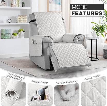 TAOCOCO Waterproof Recliner Chair Covers with Leg Strap 1 Piece Recliner Covers for Recliner Chair for Pets Kids, Washable Reclining Chair Cover Furniture Protector with Straps (23'' Small, Off White)