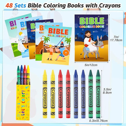 48 Set Bulk Bible Coloring Books with Crayons for Kids Chrismas Verse Religious Drawing Books Bulk Christian Story Activity Supplies, DIY Sunday School Crafts, Bible Party Favors Gifts