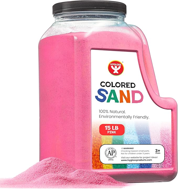 Hygloss Colored Play Sand – 15 lb Pink Craft Sand for Sand Art, Christmas Gifts & Decorations, DIY Projects, Classroom Activities, and Plant Décor – Fine, Non-Toxic Sand, Safe for Kids Ages 3+