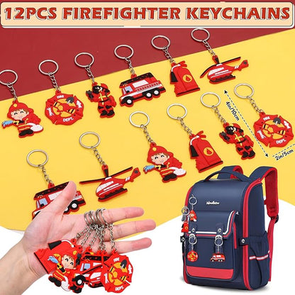 98 Firefighter Party Favors Fire Truck Birthday Supplies Straw Bubble Slap Bracelet Keychain Sticker Kid Boy Toy Accessories Fireman Party Decorations Gift Prize Goodie Bags Stuffers