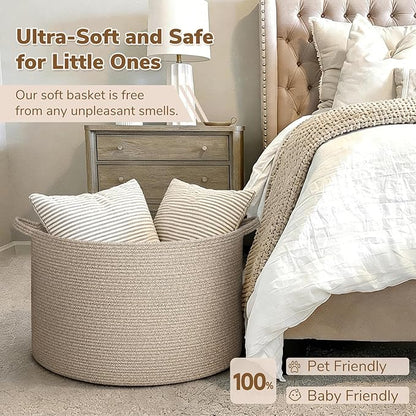 INDRESSME 115L Extra Large Woven Blanket Baskets for Storage, Toy Organizers and Storage Rope Baskets for Boys Girls Kids，Burr Basket Storage Bins for Decor Laundry Shoe, Brown