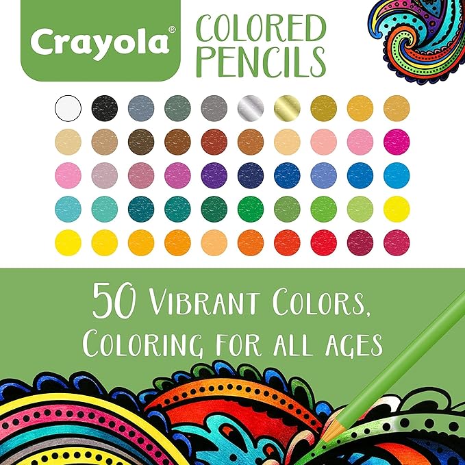 Crayola Colored Pencils For Adults (50ct), Colored Pencil Set for Adult Coloring Books, Coloring Set, Gift for Teens & Adults [Amazon Exclusive]