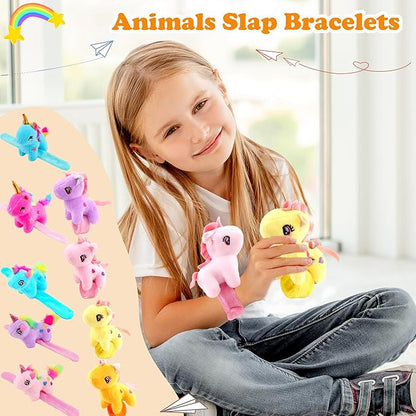12 Pack Plush Animal Slap Bracelet Unicorn Plush Slap Bracelet Unicorn Stuffed Huggers Pat Ring Bulk for Animal Party Favor Christmas Birthday Gift Fillers, 12 Styles