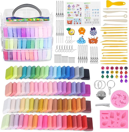 Aestd-ST Polymer Clay Kits 72Colors, Modeling Clay for Kids, Non-Stick Molding Oven Bake Clay with 20 Sculpting Tools and 82 DIY Accessories, Craft Gift for Children and Adults.