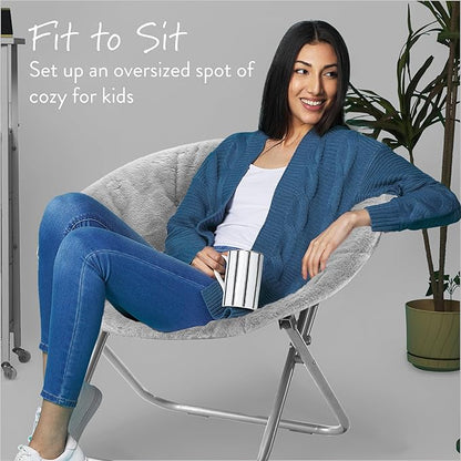 Urban Lifestyle Faux Fur Saucer Chair, 29"X32"X22", Grey