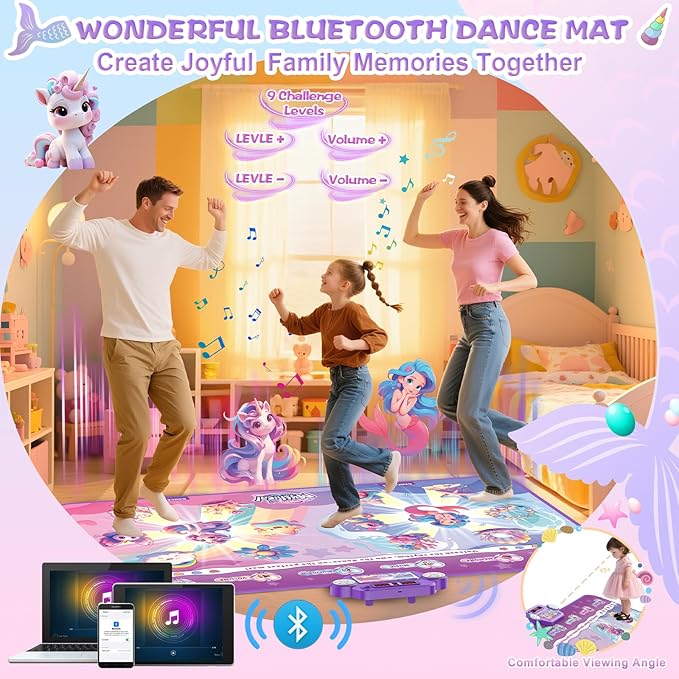 maysida Kids Dance Mat Toy, Dancing Music Mat with 1 & 2 Player Mode, Large Size (59 * 38 in), Birthday for 3 4 5 6 7 8 Year Old Girls Toddlers