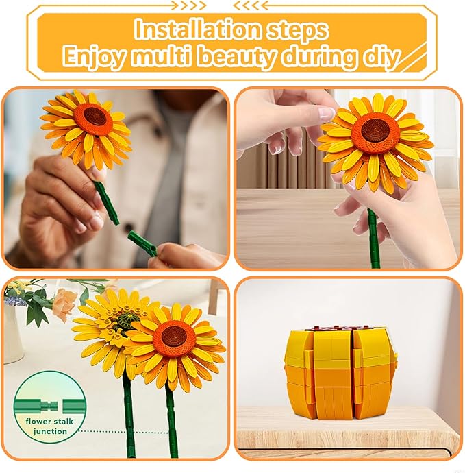 Flowers Sunflower Building Sets for Adults, Van Gogh Prints Art Botanical Collection for Woman Girls 14+, Artificial Pot Bouquet Plants Kits, Home Decor/Christmas/Valentine/Thanksgiving Birthday Gifts