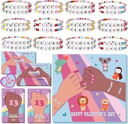 Valentines Day Cards for Kids School - 28 Pack Valentines Bracelets for Kids, Friendship Valentines Cards, Valentines Day Gift for Girls, School Classroom Valentines Day Exchange Gift