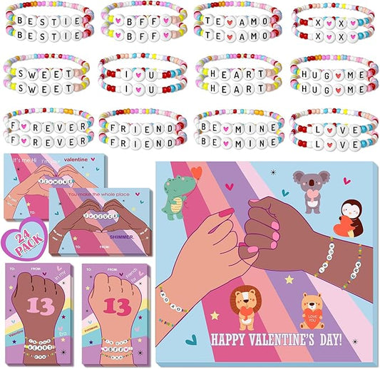 Valentines Day Cards for Kids School - 28 Pack Taylor Friendship Valentines Cards for Kids, Valentines Bracelets, Valentines Day Gifts for Girls, School Classroom Valentines Day Exchange Gift