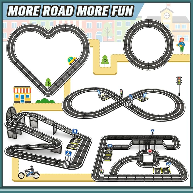 Magnetic Tiles Road Set, Roads Expansion Pack, Magnetic Blocks Building Toys for Toddler, Creative Montessori Toys for 3+ Year Old Boys & Girls, Ideal Gifts for Kids Ages 3-5 5-7