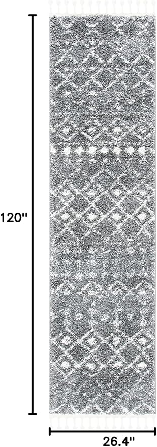 SAFAVIEH Berber Fringe Shag Collection Runner Rug - 2'2" x 10', Grey & Ivory, Moroccan Design, Non-Shedding & Easy Care, 1.2-inch Thick Ideal for High Traffic Areas in Living Room, Bedroom (BFG516F)