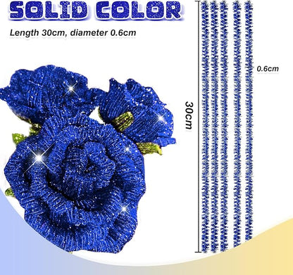 TOAOB 100pcs Christmas Glitter Pipe Cleaners Blue Metallic Pipe Cleaners Craft Supplies 6mm x 12 Inch Chenille Stems Pipe Cleaners for Art DIY Crafts Decorations