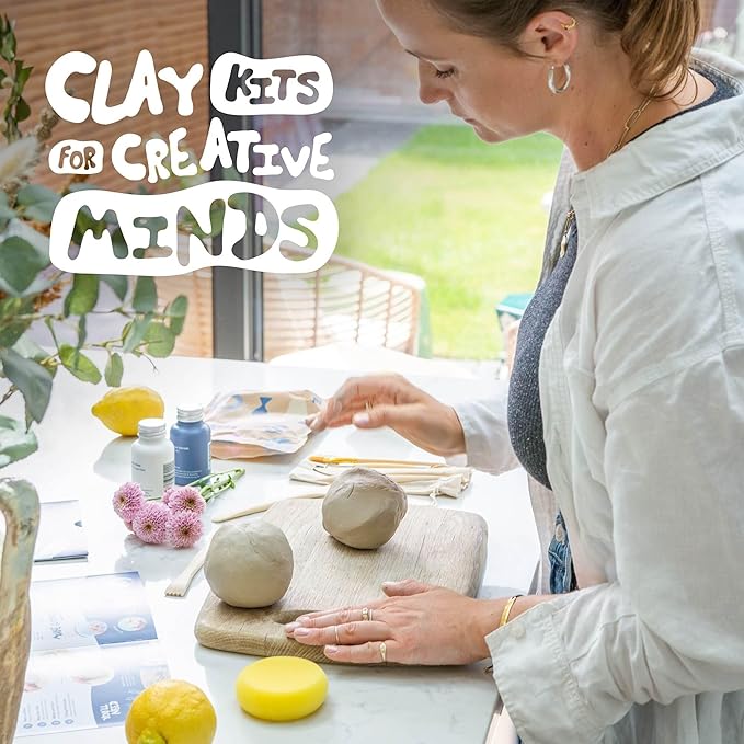Sculpd - The Original Pottery Starter Kit - Complete Air Dry Clay + Painting Beginner Set for 2 Adults: Includes Sculpting Tools, Acrylic Paint, Brushes, Easy Guide, Video Tutorial & More