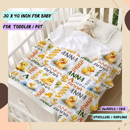 Custom Name Duck Blanket for Girls Adult duck Blanket Kids Funny Blanket Suitable for bedroom bed sofa Crib Couch Chair outdoor All Season Items That Yellow Duck Lovers Will Love 40"x30"for Pets