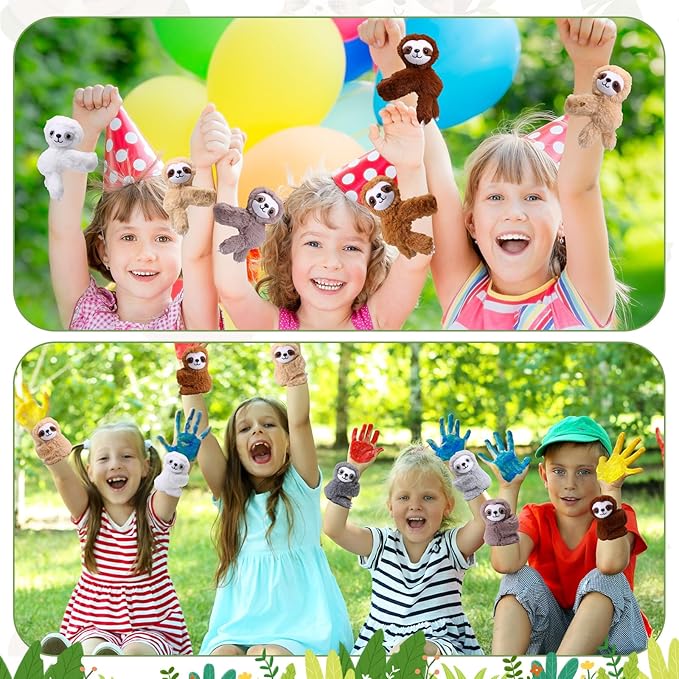 Liliful 8 Pack Kids Valentine's Day Gifts Stuffed Animal Cat Slap Bracelets, Valentines 8 Inch Plush Wrist Cute Snap Bracelets Birthday for Boys Girls Child Bulk Items Party Favors(Sloths)