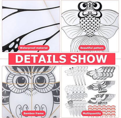 24 Pack DIY Kite for Kids Blank Painting Kite Making Kit Bulk Decorating Coloring Kite Party Pack Easy Flying Kite with Handle and String for Outdoor Activities