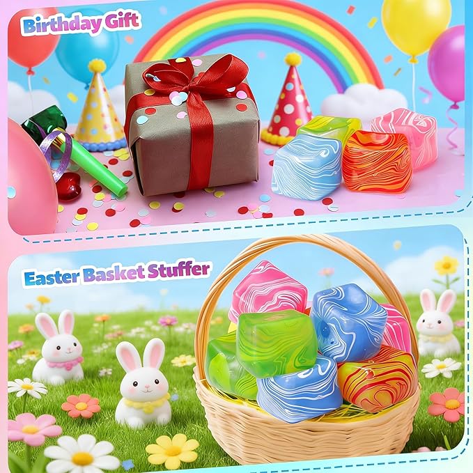 4PCS Slow Rising Stress Cubes 4 Colors, Stress Balls for Adults Fidget Toys Adults, Squeeze Squishy Toys for Anxiety Relief & Autism, Easter Basket Stuffers Birthday & Easter Gifts