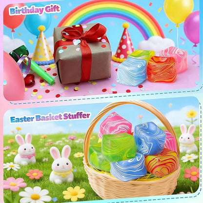 4PCS Slow Rising Stress Cubes 4 Colors, Stress Balls for Adults Fidget Toys Adults, Squeeze Squishy Toys for Anxiety Relief & Autism, Easter Basket Stuffers Birthday & Easter Gifts