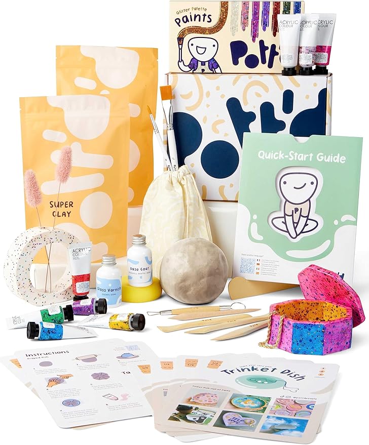 Pott'd Air Dry Clay for Adults. Beginners Home Pottery Kit for Adults. DIY Crafts Includes: Air-Dry Clay, Tools, Paints, Brushes, Sealant, Guides