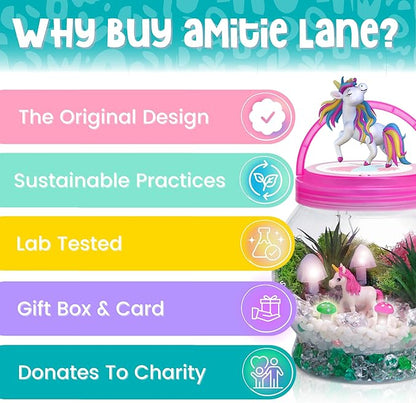 Amitié Lane Light-Up Unicorn Terrarium Kit for Kids - Birthday Gifts for Girls - Creative Unicorn Toys & Craft Kits Presents - Arts & Crafts Fun for Little Girls Age 4 5 6 7, 8-12 Year Old Girl Gift