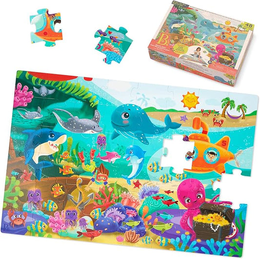 B. Toys – Floor Puzzle – 48-Piece Underwater Puzzle – Large 2 x 3 Feet Jigsaw Puzzle for Kids – Sea Animals, Submarine, Treasures – 3 Years + – Gigantic Jigsaw - Under The Sea