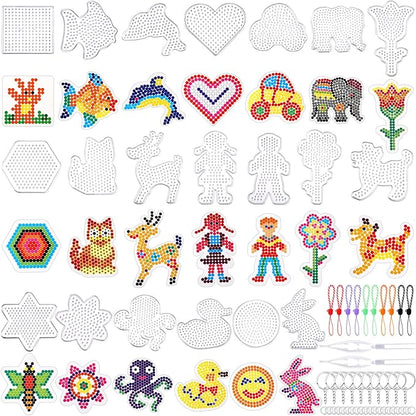 20 Pieces 5mm Fuse Beads Pegboards Clear Animal Shape Plastic Pegboards Craft Tray with 20 Pieces Colorful Cards for Kids DIY Craft Beads