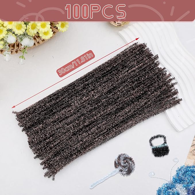 Hssugi Pipe Cleaners, 100PCS Christmas Pipe Cleaners Craft Supplies, Glitter Brown Pipe Cleaners Bulk Fuzzy Sticks for DIY Art and Craft Projects Home Decoration