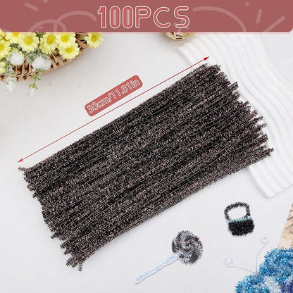 Hssugi Pipe Cleaners, 100PCS Christmas Pipe Cleaners Craft Supplies, Glitter Brown Pipe Cleaners Bulk Fuzzy Sticks for DIY Art and Craft Projects Home Decoration