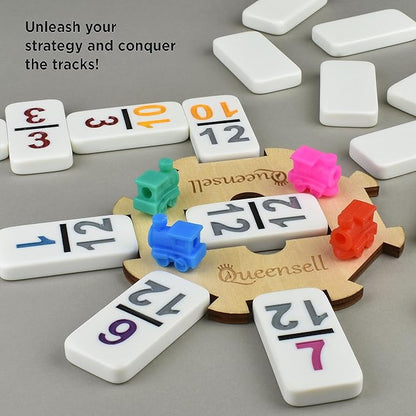 Queensell Mexican Train Dominoes Set with Numbers, Double 12 Dominoes Set for Adults, Mexican Dominoes Train for Adults and Family - Dominos Set 91 Tiles with Aluminum Case (Double 12 Numbers)