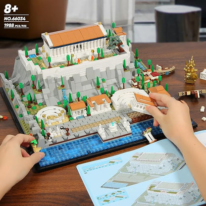SpblastB Architecture Acropolis of Athens Building Blocks Set, 1988 Pieces Landmark Collection City Building Kit, Display Model Kit and Home Decor Gift Idea for Adults, Kids, Architects
