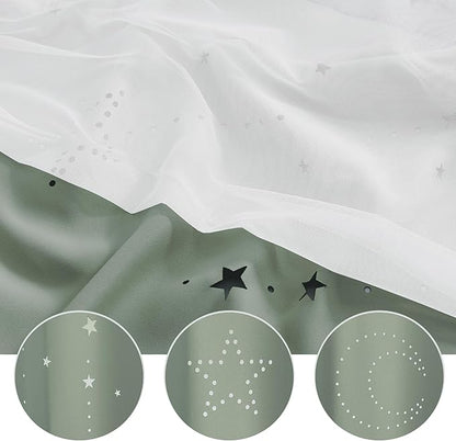 NICETOWN Nrsery Curtains for Girls Bedroom Nursery Room Darkening Curtains Star Moon Cutout Princess Room Decor for Daughter Bedroom Window, 52" Wide x 84" Long, 2 Panels, Sage Green