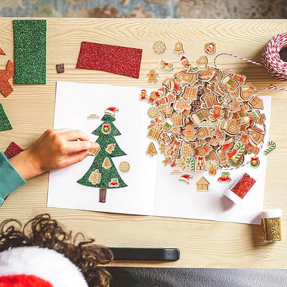JULBEAR Gingerbread Foam Sticker, 300Pcs Christmas Snowflakes Candy Gingerbread Shapes Self Adhesive Foam Stickers for Kids Christmas Party Favors DIY Crafts Decorations Schools Crafts Projects