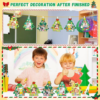 36 Packs Christmas Picture Frame Craft for Kids with Easel?DIY Christmas Tree Paper Art Crafts kit with Stand Holiday Xmas Photo Frames Bulks DIY Game Activity for Kindergarten Preschool Kids