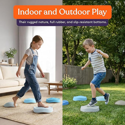 Special Supplies Stepping Stones for Kids, 5 Balance Indoor and Outdoor Blocks Promote Coordination, Balance, Strength, Child Safe Rubber, Non-Slip Edging, Stackable