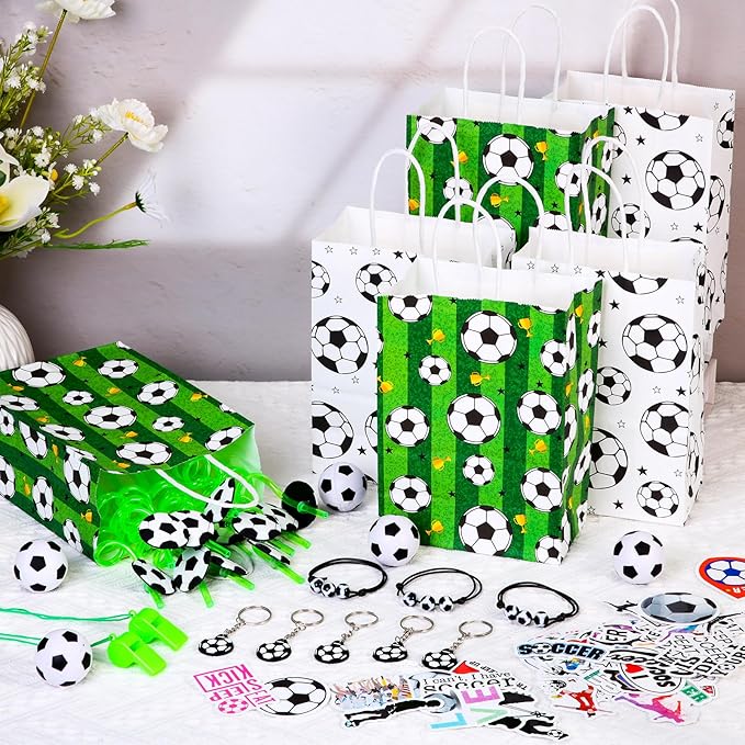 Colarr 122 Pcs Soccer Party Favors Include Key Chain Bracelets Mini Foam Ball Straw Stickers Goodie Bags Whistles Soccer Birthday Supplies Sports Gift Decoration for Kids Classroom Rewards