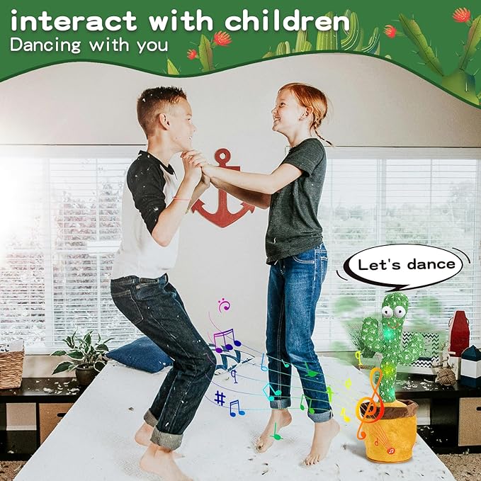 Dancing Talking Cactus Baby Toys, Easter Gifts/Easter Basket Stuffers for Kids, Singing Mimicking Recording Toys Repeats What You Say, Comes with English Songs Talking Musical Toy (Non-Rechargeable)