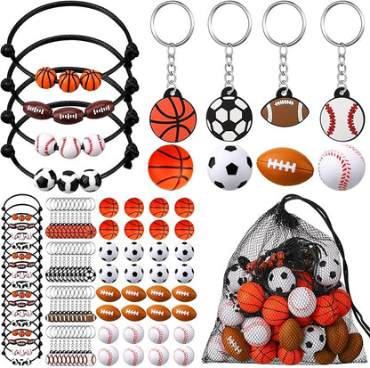 Nosiny 108 Pcs Sportball Party Favors Bulk 36 Pcs Sport Keychain Gifts 36 Pcs Sportball Stress Balls 36 Pcs Sportball Charm Bracelets for Team Birthday Party Supplies