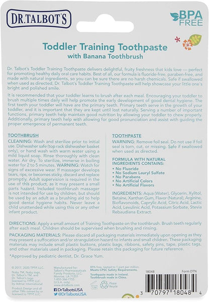 Dr. Talbot's Toddler Training Toothpaste Naturally Inspired with Citroganix, with Nuby Nananubs Banana Massaging Toothbrush, 1.6 Ounce, 6+ Months