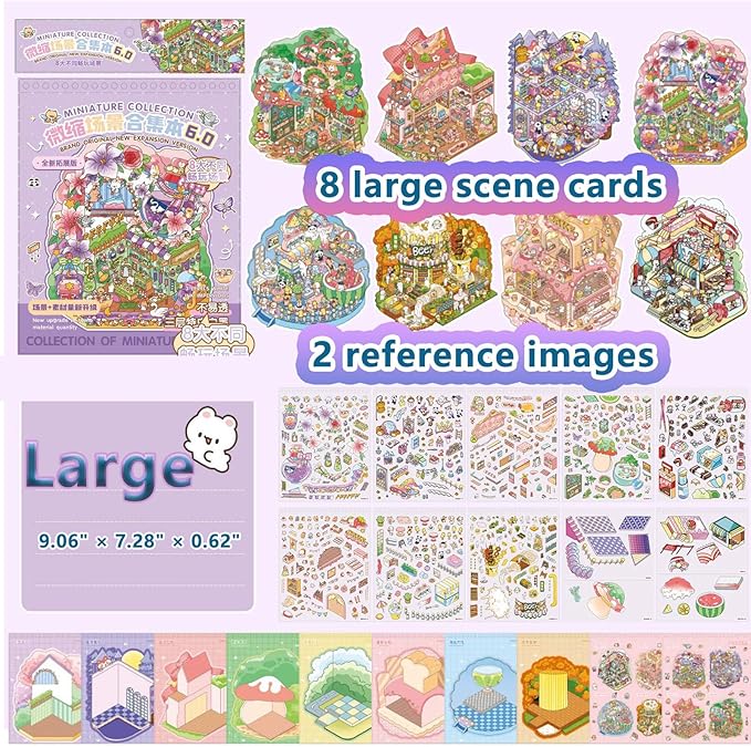 Large Sticker Book Collection, 700+ DIY 3D Sticker Scenes, Premium Reusable Craft Kit for Stress Relief, Mix and Match Creative Sets to Make Stickers for Gifts and Therapy [Lavender]