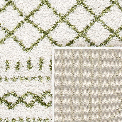 SAFAVIEH Arizona Shag Collection Runner Rug - 2'3" x 8', Ivory & Green, Moroccan Design, Non-Shedding & Easy Care, 1.6-inch Thick Ideal for High Traffic Areas in Living Room, Bedroom (ASG741Y)