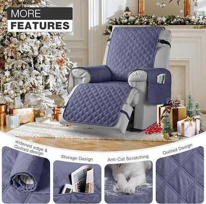 TAOCOCO Waterproof Recliner Chair Covers with Leg Strap 1 Piece Oversized Recliner Covers for Large Recliner for Pets Kids, Washable Reclining Chair Furniture Protector(28'' Oversized, Bluish Grey)