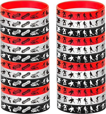 48PCS Skateboard Rubber Bracelets Silicone Wristbands -Sport Party Supplies Skateboarding/Freedom/Innovation/Extreme Sports Birthday Baby Shower Party Favors