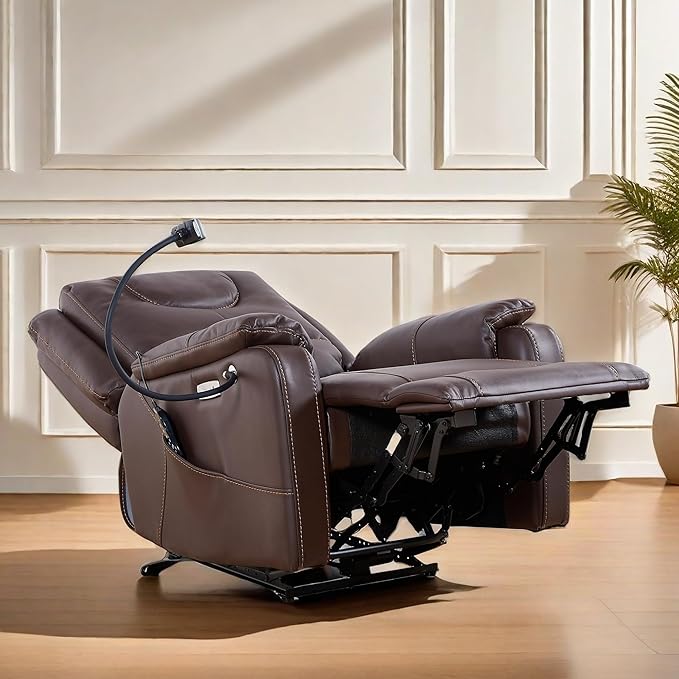 Recliner Chairs for Adults, Power Lift Recliner Chair with Heating and Phone Holder, Zero Gravity Massage Chair, Chair with Side Pockets and USB Charge Ports, for Living Room,Brown
